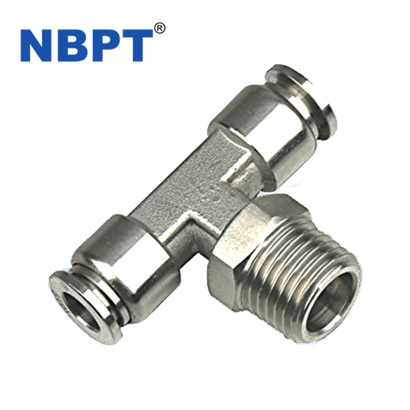 3 Way T Shape External Threaded Male Thread Stainless Quick Connect Tube Fittings 10mm Stainless Steel Pneumatic Pipe Fittings