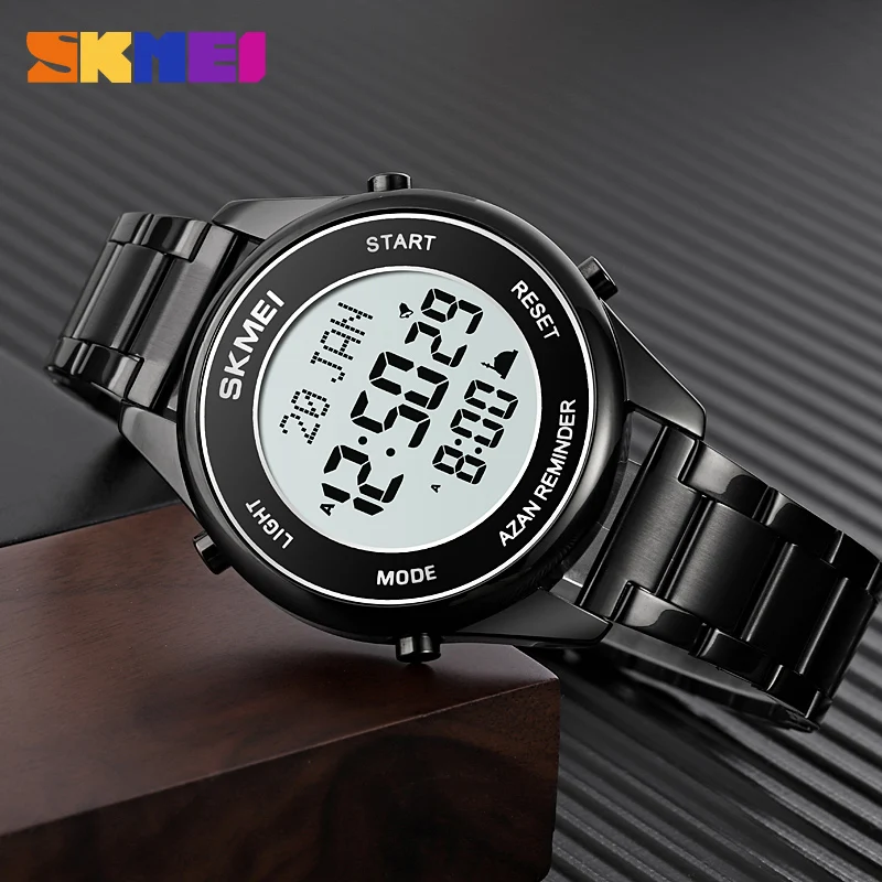 Skmei 1861 Stainless Steel Digital Qibla Azan Muslim Prayer Watch