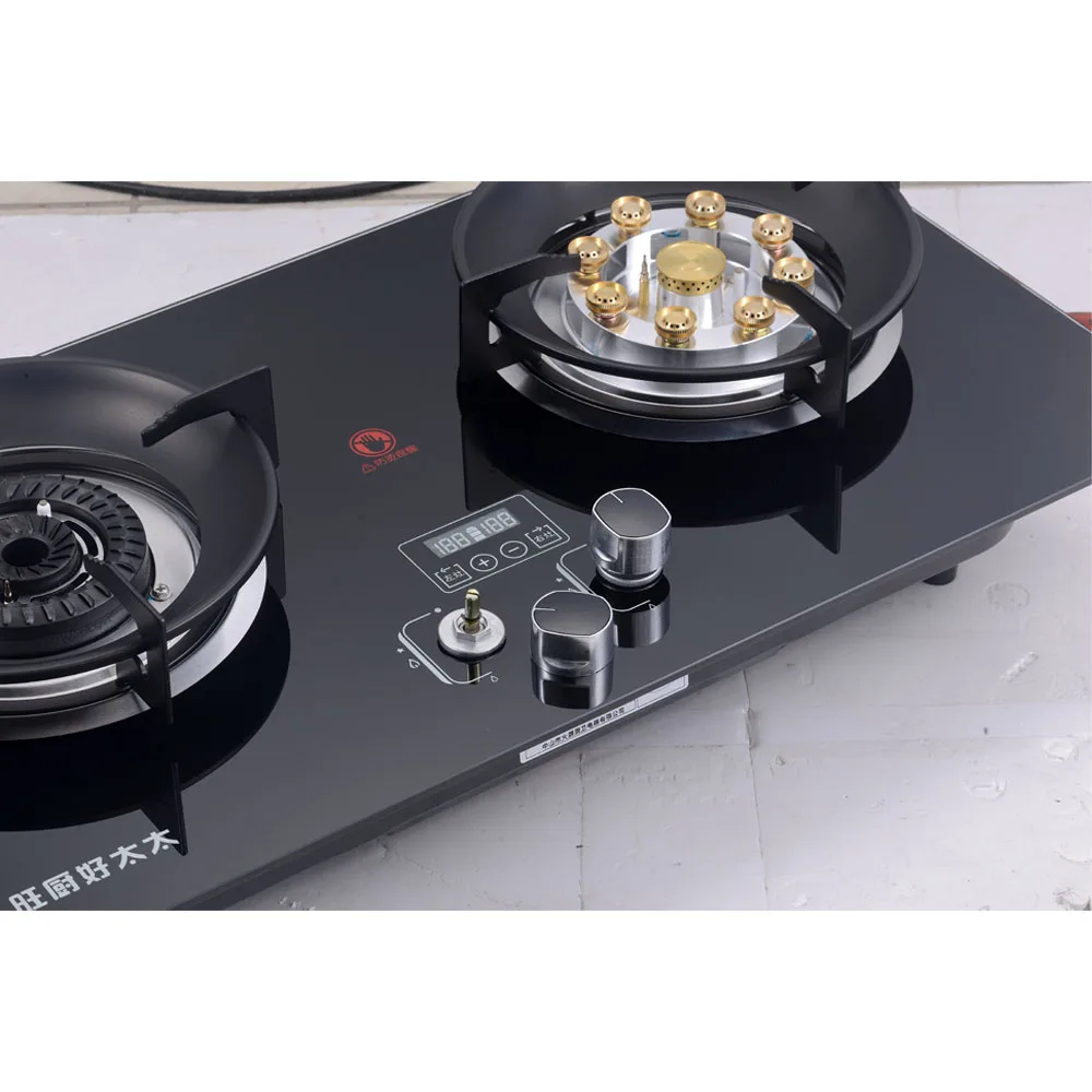 Factory Price 2 Burner Tempered Glass Stainless Steel Gas Stove