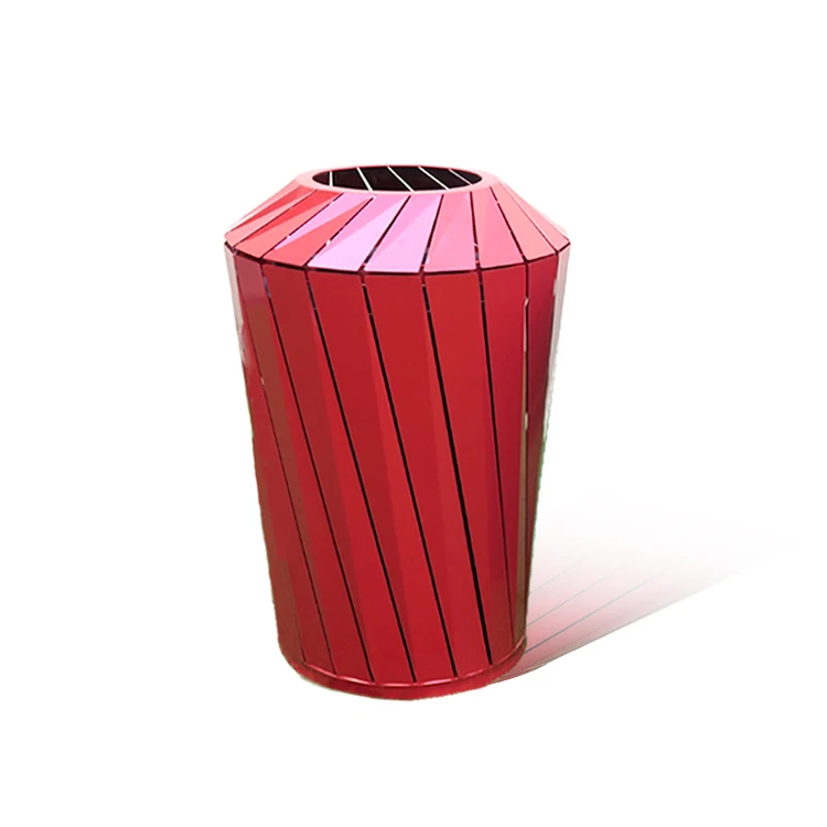 Hot Sale Decorative Outdoor Metal Waste Red Commercial Durability Garbage Bin