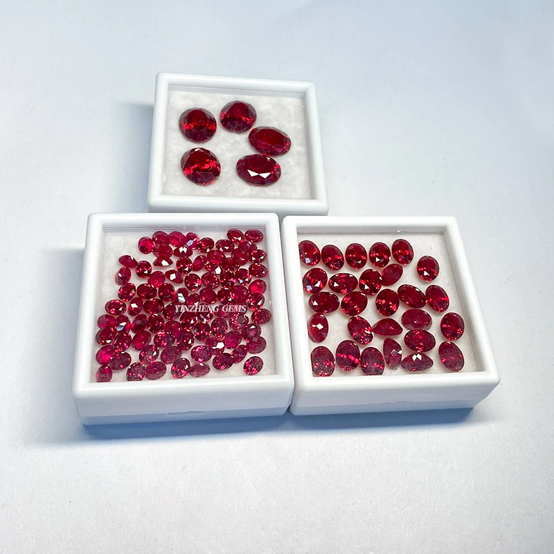 High Qualtity 3A 5A Grade Oval Shape Synthetic Pigeon Blood Red Ruby Bead Loose Gemstones Ruby