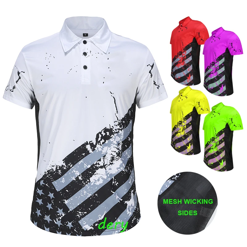 Mens Wicking Quick  Dry Polo Fit  Shirt  American Pattern Flag Apparel Golf Uniform Polo Shirt