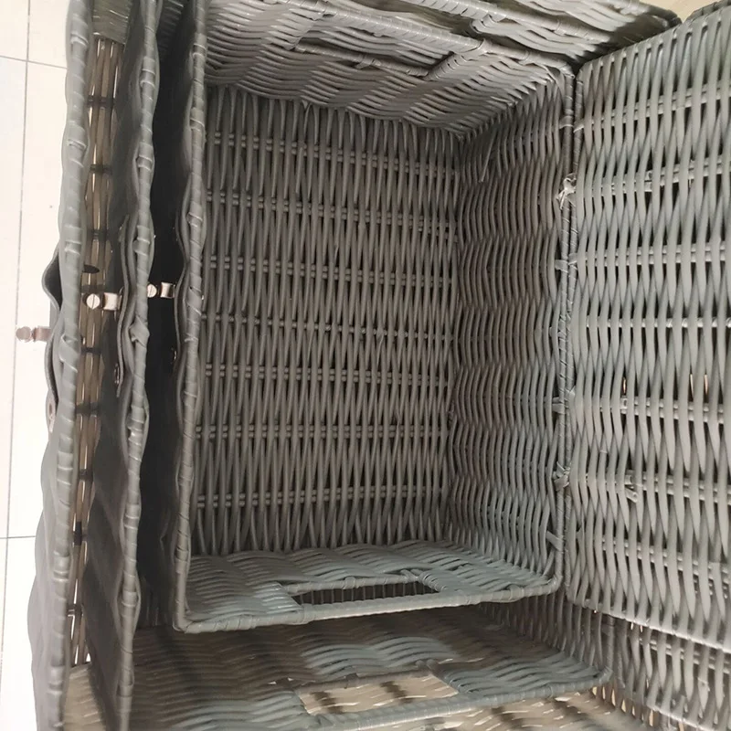 Woven Storage Basket Box Wicker Hamper Stackable Bin with Lid & Lock Built-in Carry Handles