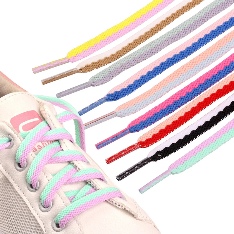 New Fashion Two-tone Flat Shoelaces Classic Woven Cutout Sneakers Color Block Boot Shoe lace 160CM