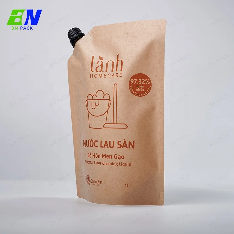 Refill eco-friendly customized  shampoo spout bag substainable plastic Beverage Liquid 16oz 32 oz bag with spout