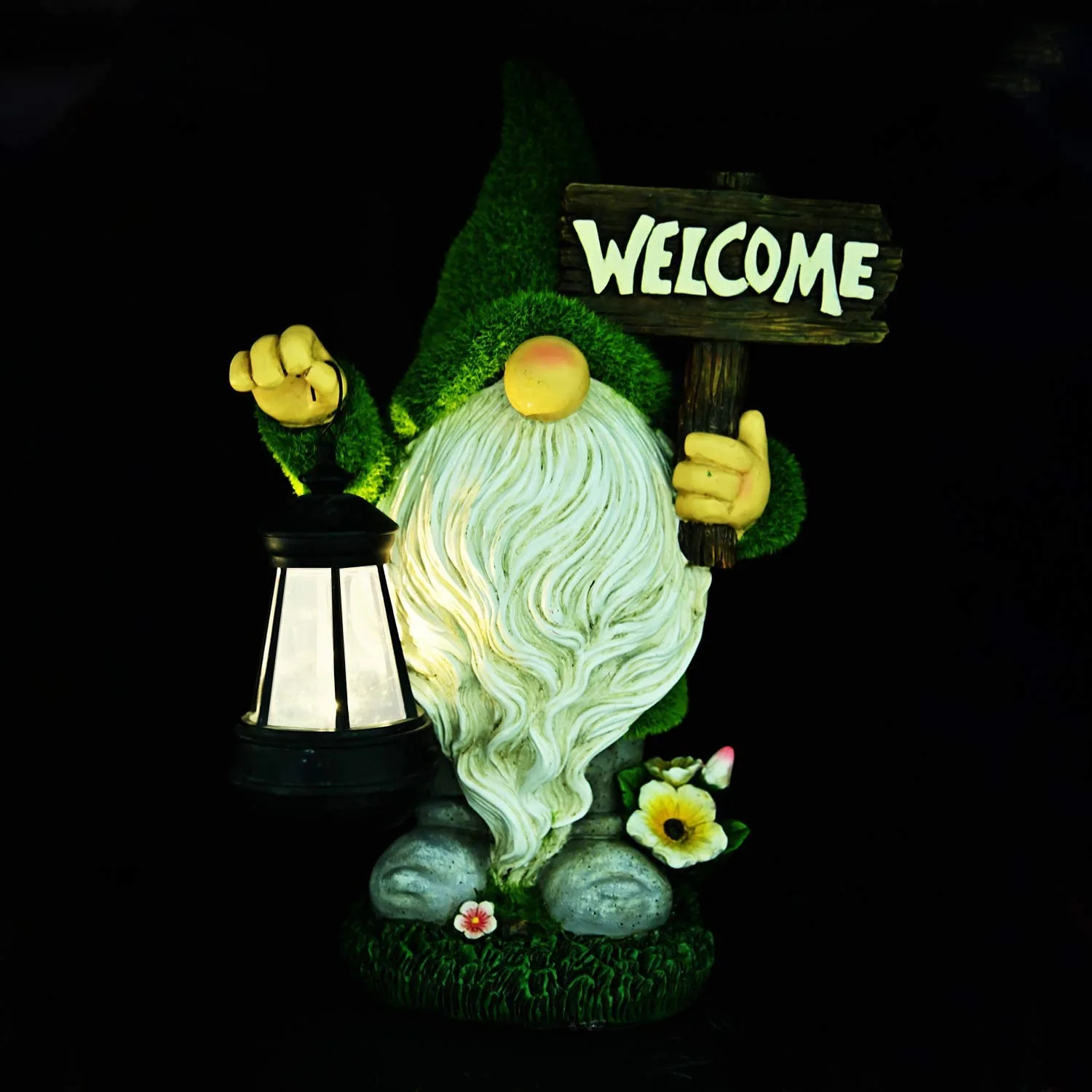 Large Funny Resin Gnome Figurine with Solar LED Lights Outdoor Decorative Yard Lanterns Garden Ornaments