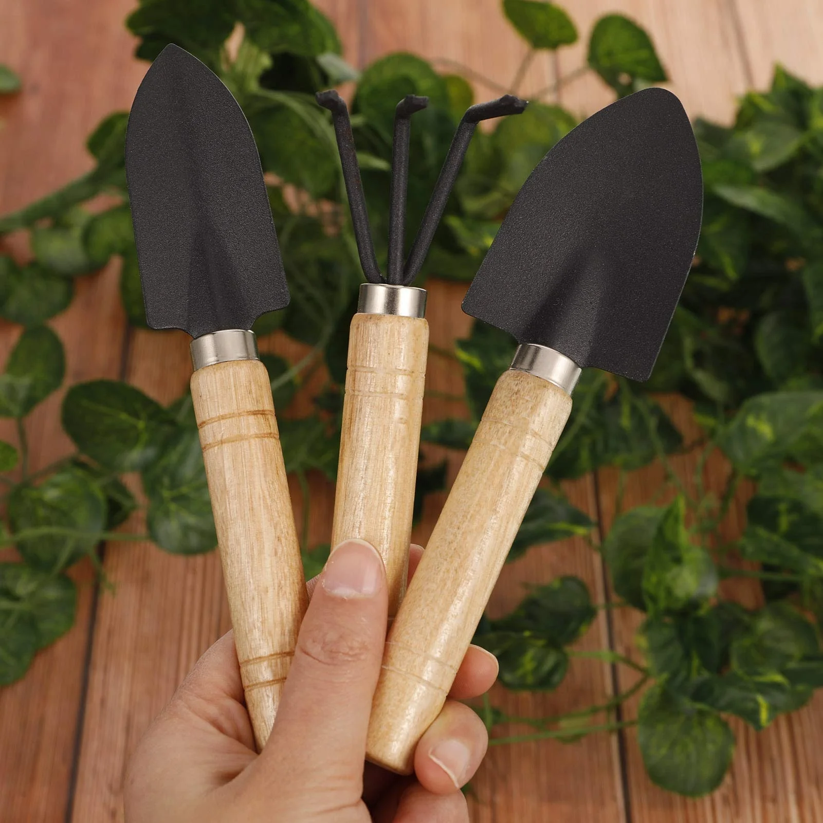 Garden Tools Wooden Handle Three-piece Shovel Rake Spade Children Flower Growing Shovel Flower Spatula Garden Tools