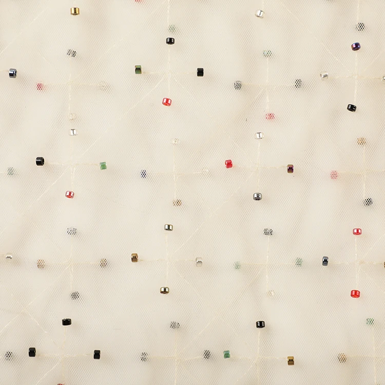 Cheap price cute breathable nylon woven bead mesh embroidery fabric for kid dress