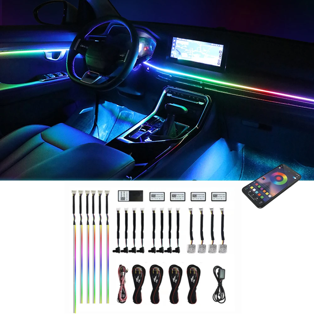 Car music led ambient light 7 colors colorful symphony led atmosphere light car rgb acrylic strips interior ambient light