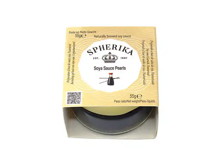 Frozen 55G Glass Jar Spherika Soy Sauce Pearls Well Known Umami Caviar Roes 50 % Purity Soy Sauce Pearls For Garnish