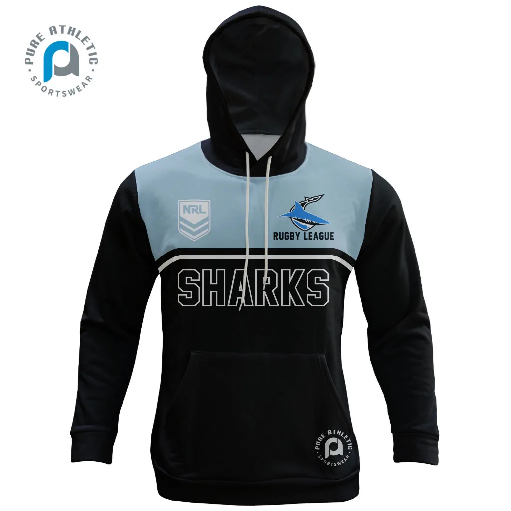 PURE NRLL rugby team hoodies custom sublimation youth mens pullover hoodie kits au off-filed rugby league sharks hoodies