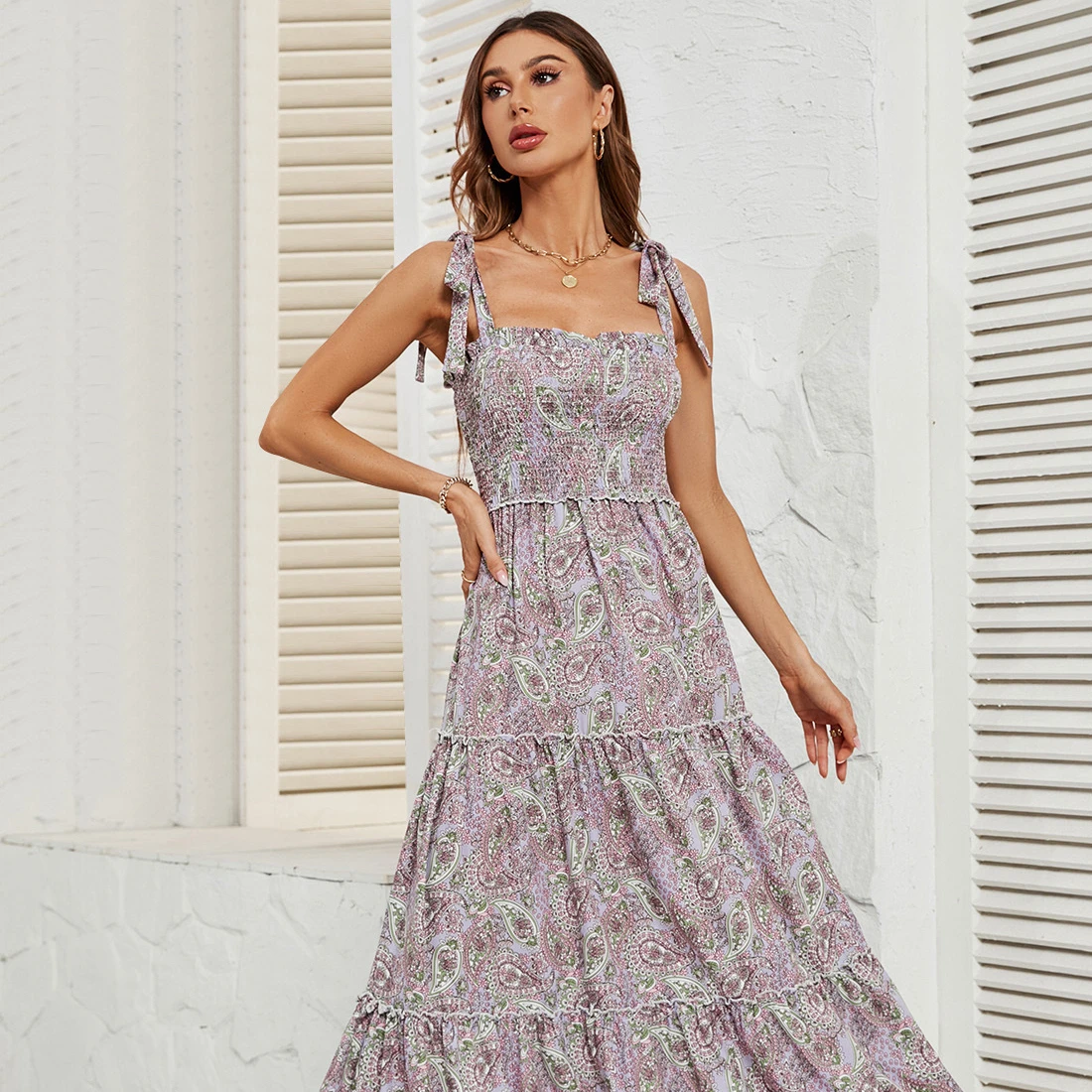 Foruixi Y856 Women Custom Dresses Summer New printed midi dress
