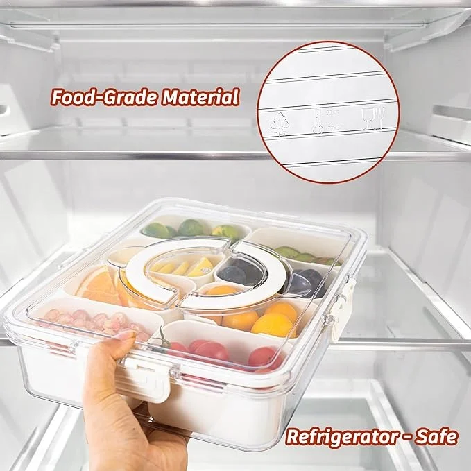 Divided Serving Tray With Lid And Handle Portable Snack Compartment Platters Keeping Food Storage Box Container