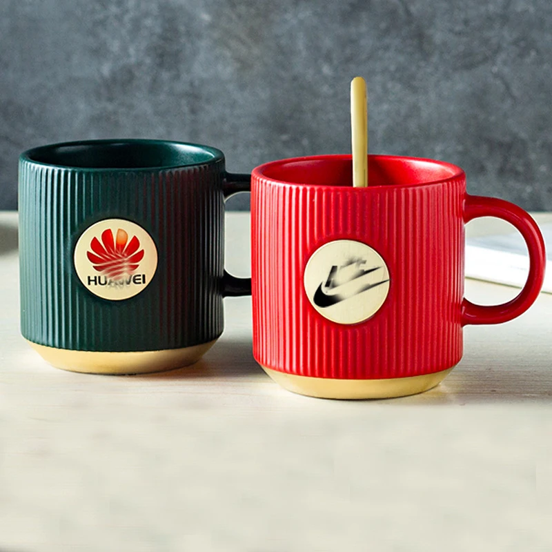 Custom Logo Advanced Striped Copper Stamp Ceramic Drinking Cup Coffee Mug