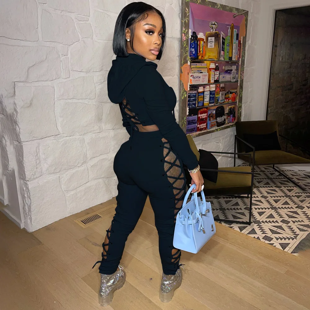Ready to Ship Wholesale 2 Piece Set Women Sexy Crop Top Zip Hoodies Two Pants Fall Outfits Woman