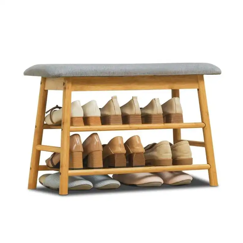 Long bamboo bench with soft padding for changing shoes in the bedroom/entrance