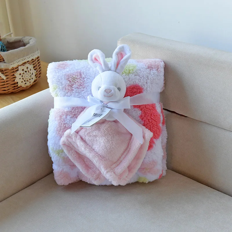2024 new arrivals baby coral fleece throw blanket with toys for baby and kids
