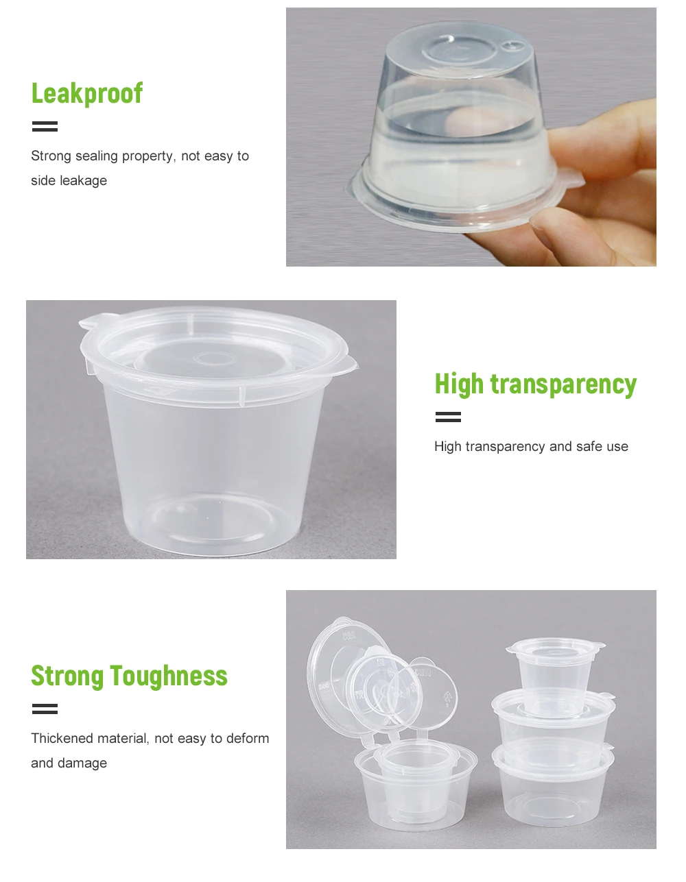 Disposable PP 1 1.5 2 3oz 4oz Hinged Clear Small Condiment Sauce Cup Dipping mini take away Sauce packaging Container With Lid