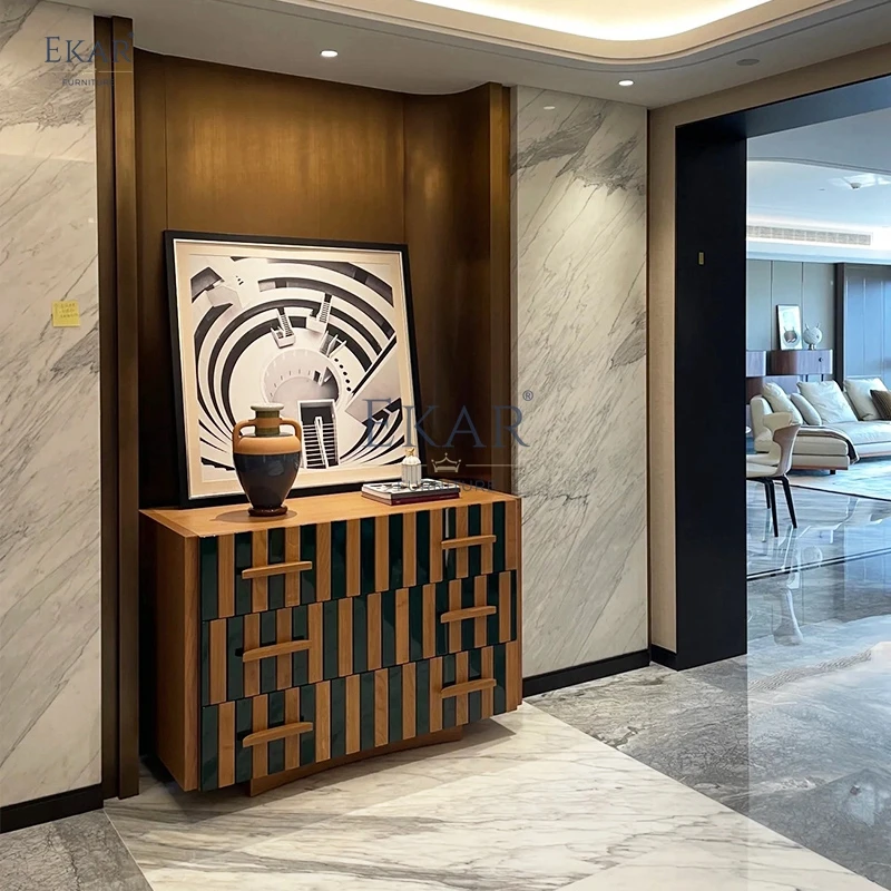 Modern Asymmetrical Stripe Hallway Cabinet Unique Glass Living Room Furniture with Ample Storage for Kitchen Use