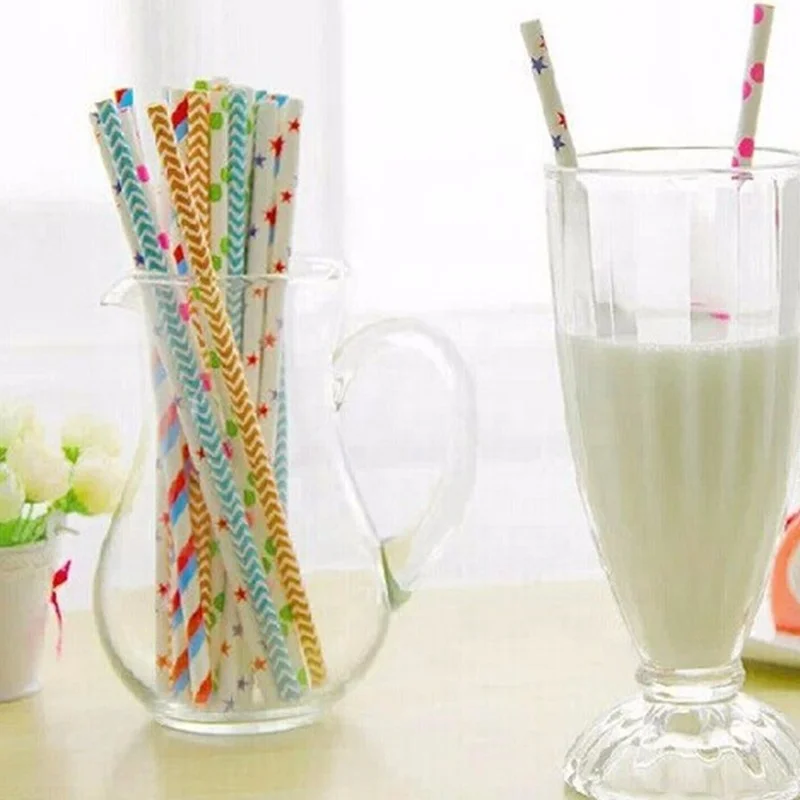 Оптовая продажа с фабрики одноразовые полосатые Печатные Длинные питьевые бумажные соломы
