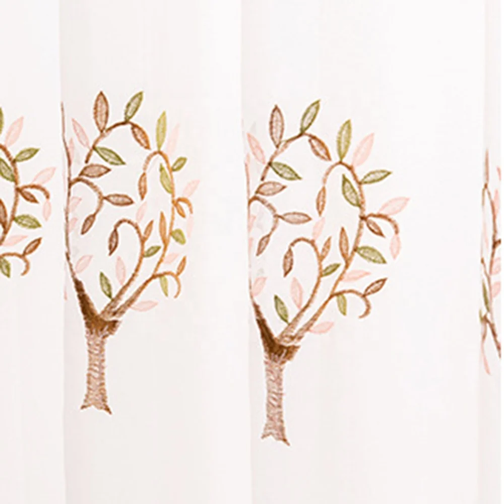 Beige floral  retail romantic nice grommet rod pocket embroidered sheer tree tulle curtain for bedroom kids window voile curtain