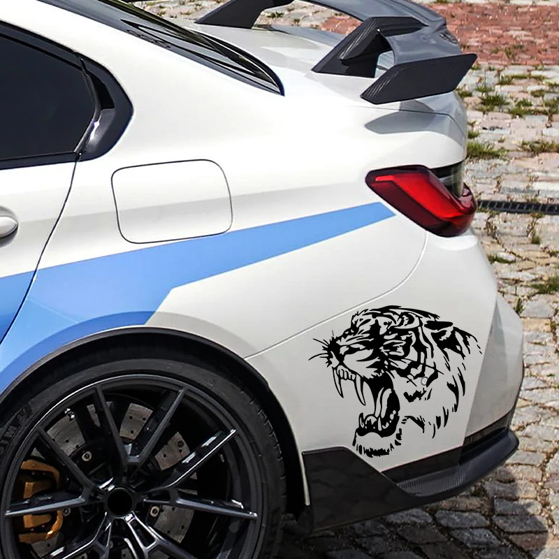TIGER Head Hood 3D Reflective Car and Motorcycle Side Stickers Black/White/Laser Steller Colors Plastic and Film Material