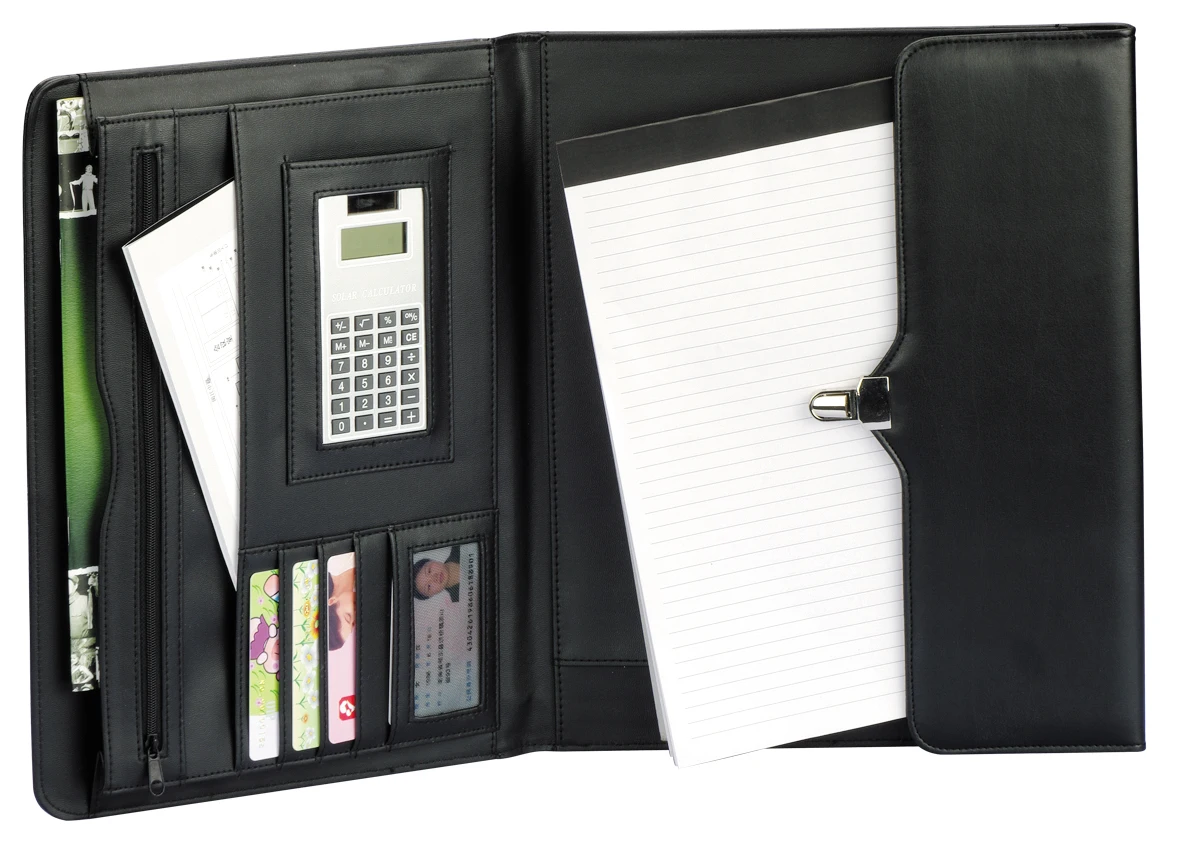 High Quality Customized Multi-Function PU Leather A4 Presentation Folder High Quality Leather Padfolio Portfolio File Pockets
