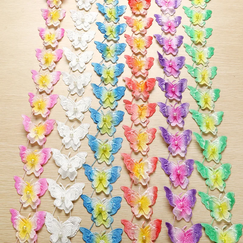 colorful butterfly border lace,DIY lace materials for decoration,exquisite dress lace