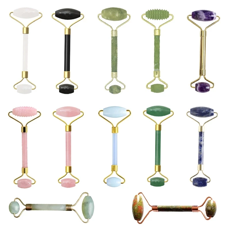 Private label green facial massage tools massager rose quartz jade roller for face beauty face roller rodillo de jade