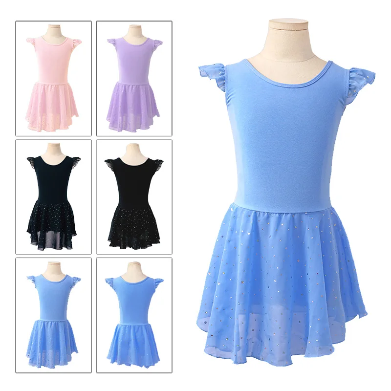 Girls Ballet Leotard with Ruffle Sleeves and Tutu Skirt Sparkle Dance Dress for Children 3-11 Years