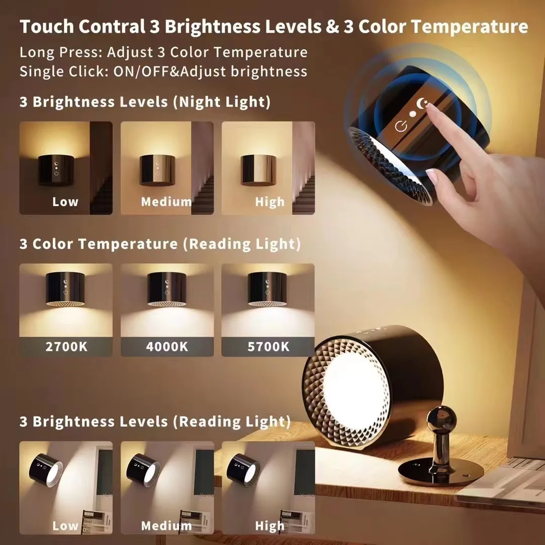 Remote control Wall Mounted interior rechargeable wireless wall lamp Bedside reading lamp LED wall lamps indoor modern