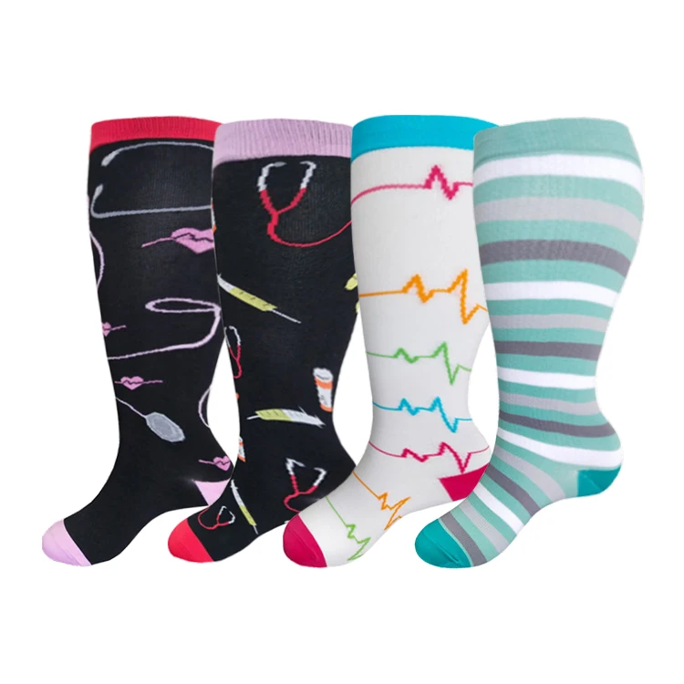 2024 New design custom plus size knee high socks 15-20mmhg extra wide nurse compression socks for swollen feet