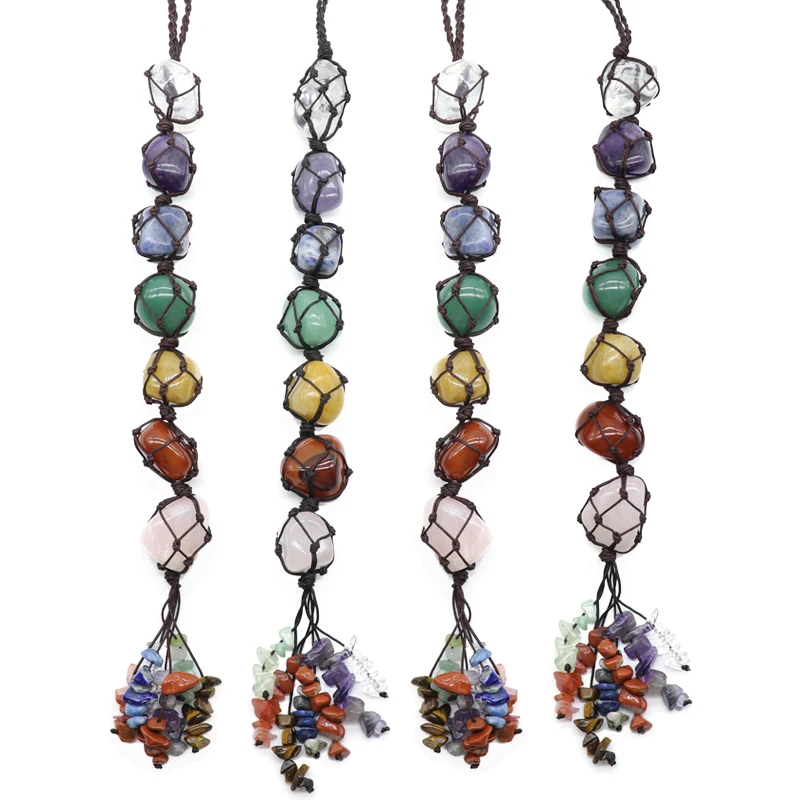 Семь чакр разбился драгоценный камень автомобиль окно духовная медитация подвесные натуральные Кристальные камни 7 Чакра Исцеление