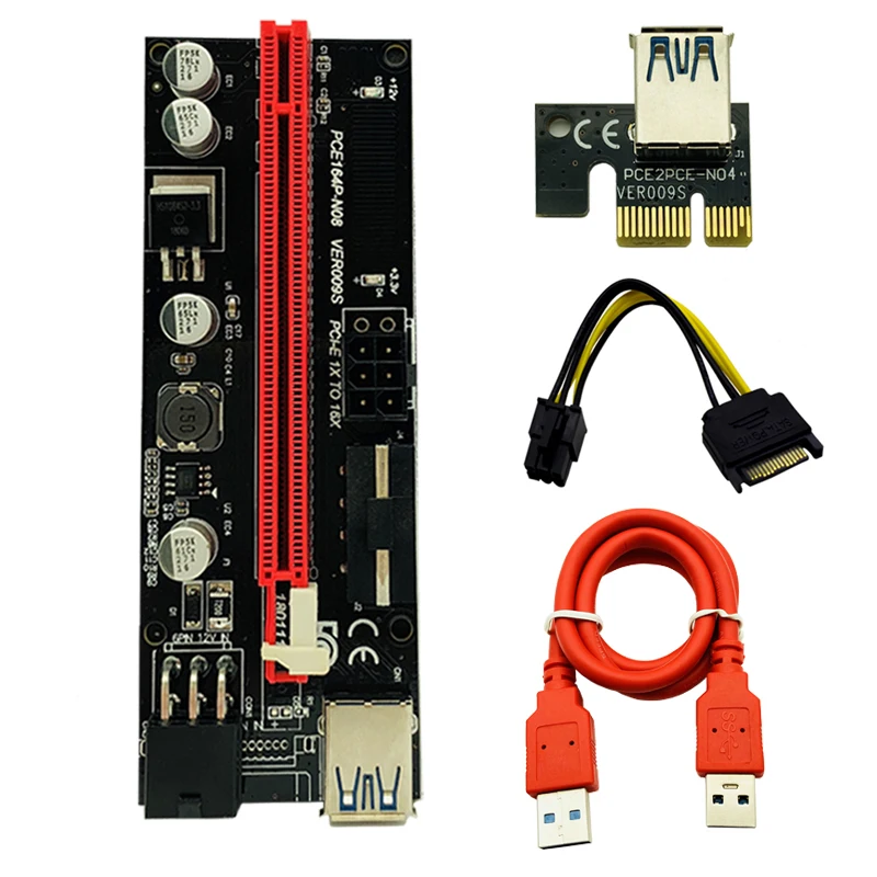 Райзер Ver 009s Pcie 009s PCI-E 1X 4x 8x 16x 60 см USB3.0 кабель, двойной 6-контактный адаптер, карта Райзера графического процессора