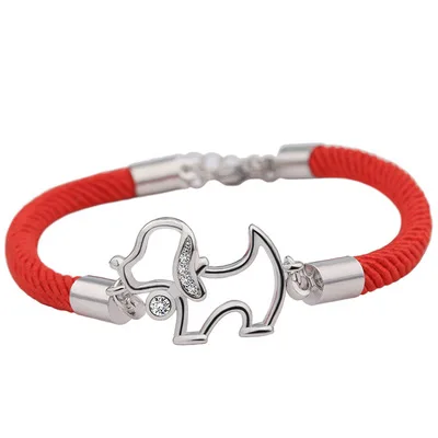 
New arrival dog shaped tungsten bracelet with red rope for men and women 