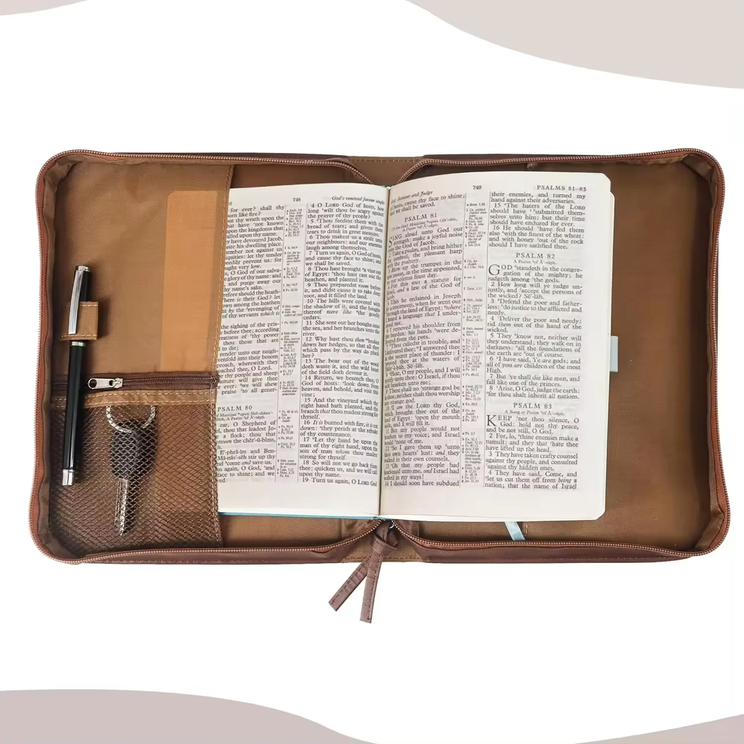Custom High quality portable hard shell  PU  Leather  case for free pocket customized bible cover book case church bible bag
