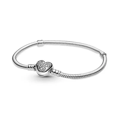 925 Sterling Silver Disnery Mickey Mouse Heart Snake Chain Bracelet With Clear Stones Fit diy Charm Beads Jewelry Gift For Women