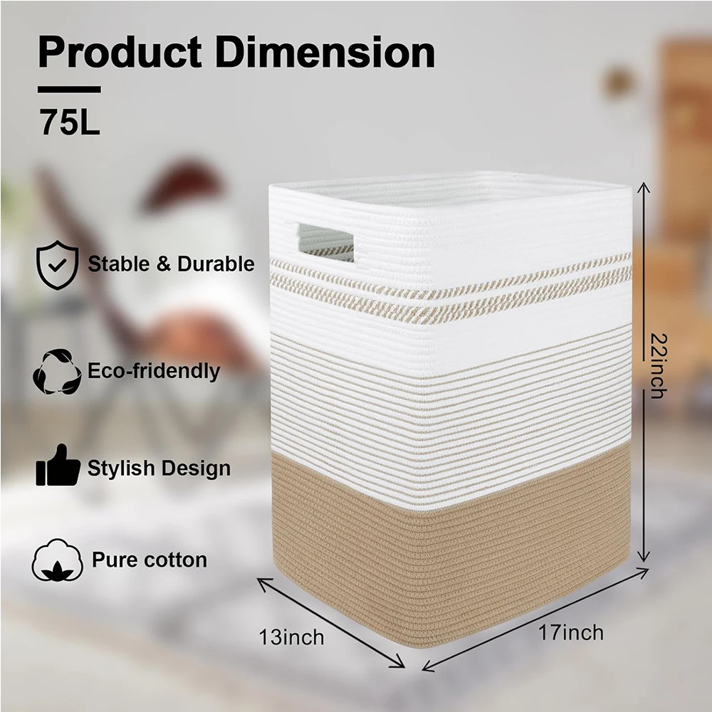 collapsible cotton rope Dirty Clothes Hamper baby toy bin rope blankets basket Large Woven Rope Tall Laundry Basket with Handles