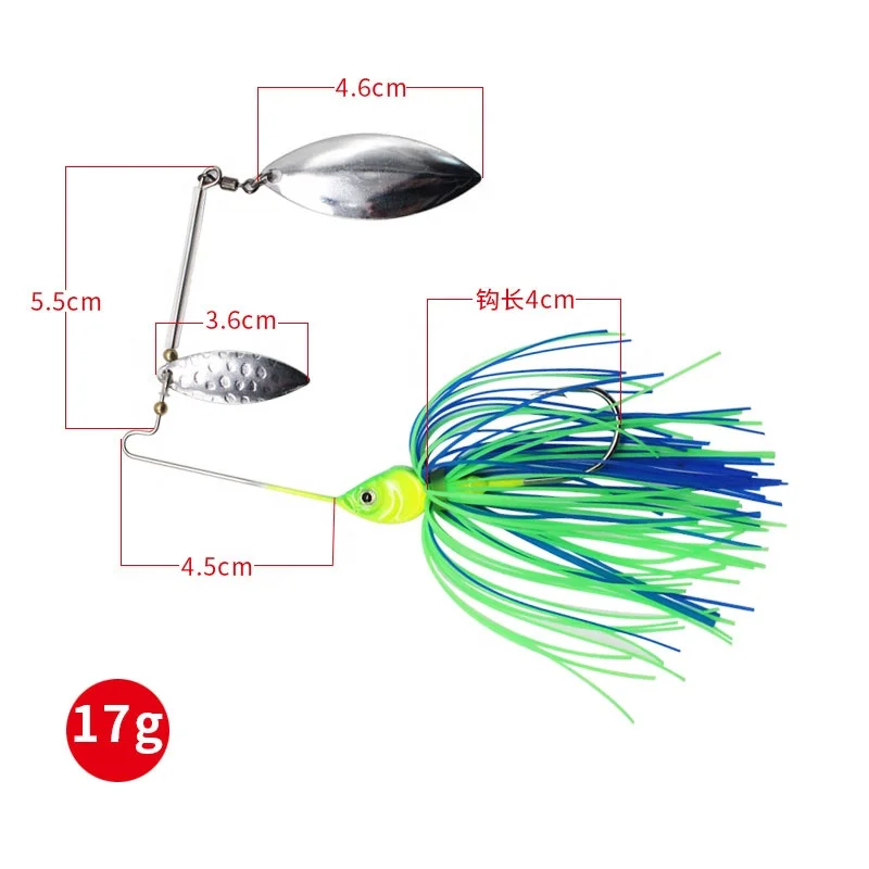 High quality Heavy Duty Hard Lure Fishing Pike Bass Double Spinner Willow Blade Spinnerbait
