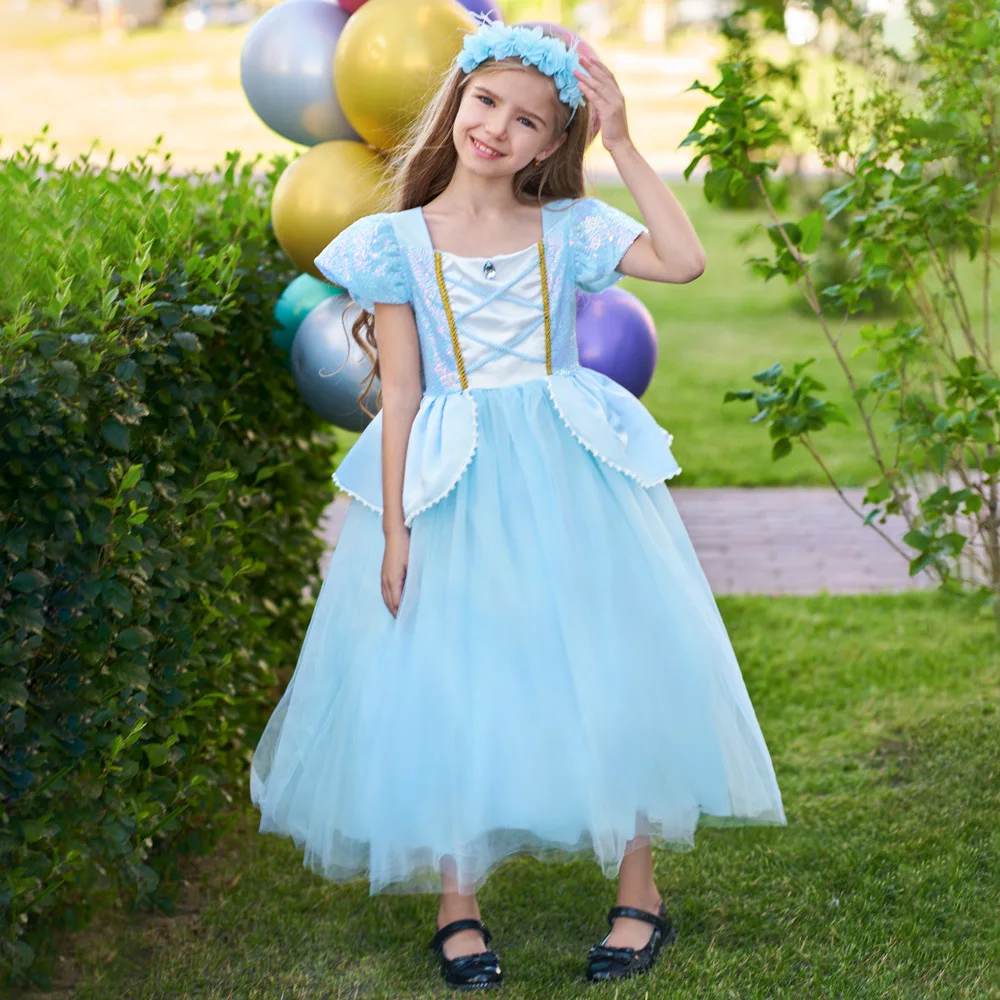 Kids Princess Dress Halloween Cosplay Costumes Baby Girls Dress Fluffy Tulle Sophia Long Hair Princess Dresses