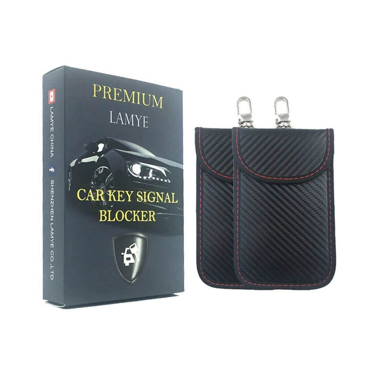 Black Carbon Fiber Faraday Car Key Bag Signal Blocker for all  common Keyless Car Fobs and Credit Car with Key Chain