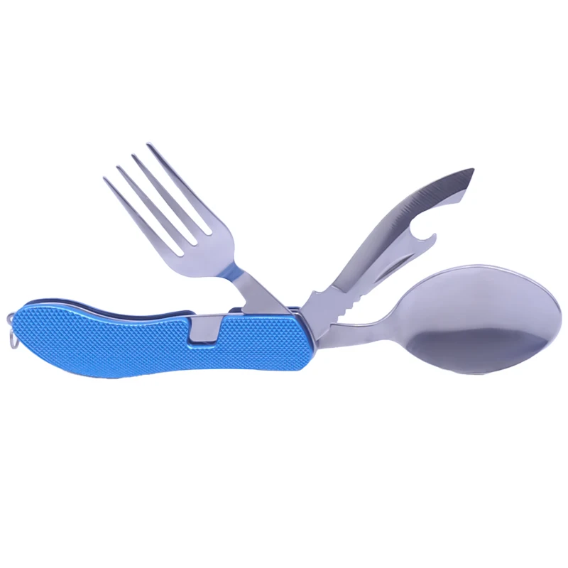 Outdoor Use Stainless Steel Portable Travel Camp Cutlery Device 4 in 1 Folding Camping Cutlery