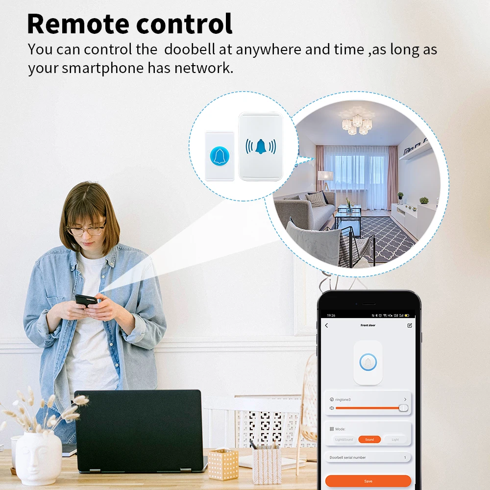 Беспроводной уличный дверной звонок SIXWGH, звонок Tuya Smart Life с дистанционным управлением через приложение для домашней безопасности, водонепроницаемые смарт-колокольчики