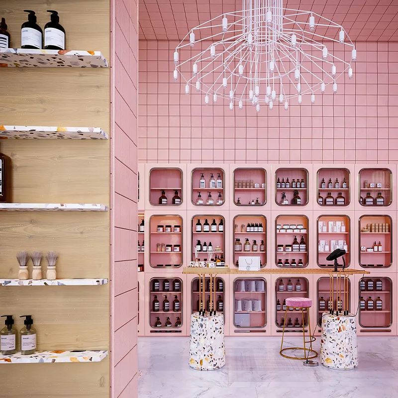 Custom Skincare Shop Furniture Adjustable Cosmetic Store Shelf Rack With Led Make Up Cosmetic Display Shop Interior Design