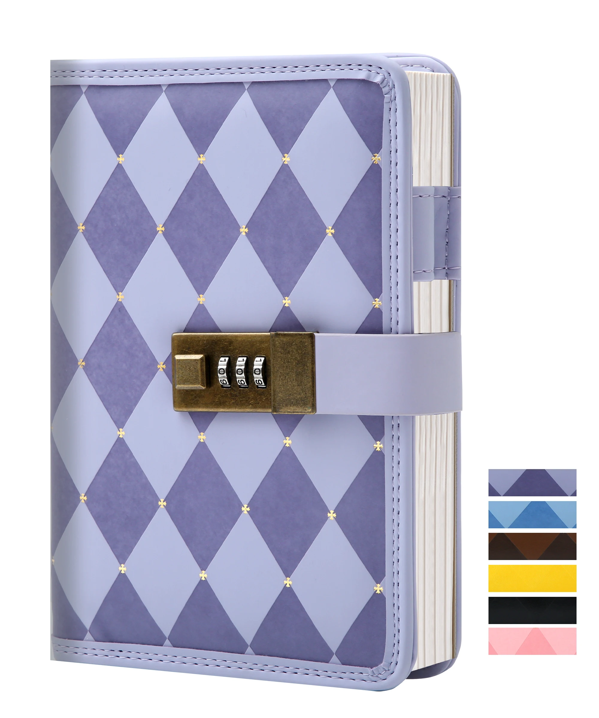 a5 thick hardcover leather lock diary notebook with creative lock purple password lock notebook high quality gift set in stock