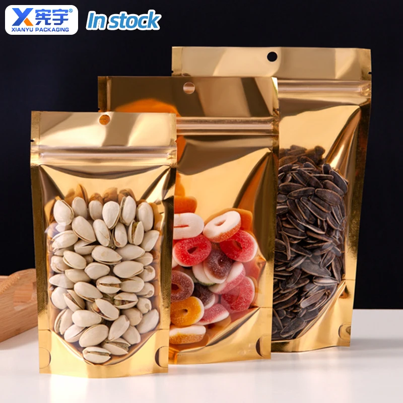 Plastic Mylar Zipper Sealed Pouch With Transparent Window Aluminum Foil Zipper Lock Stand Up Food Pouch Dried Fruit Packaging