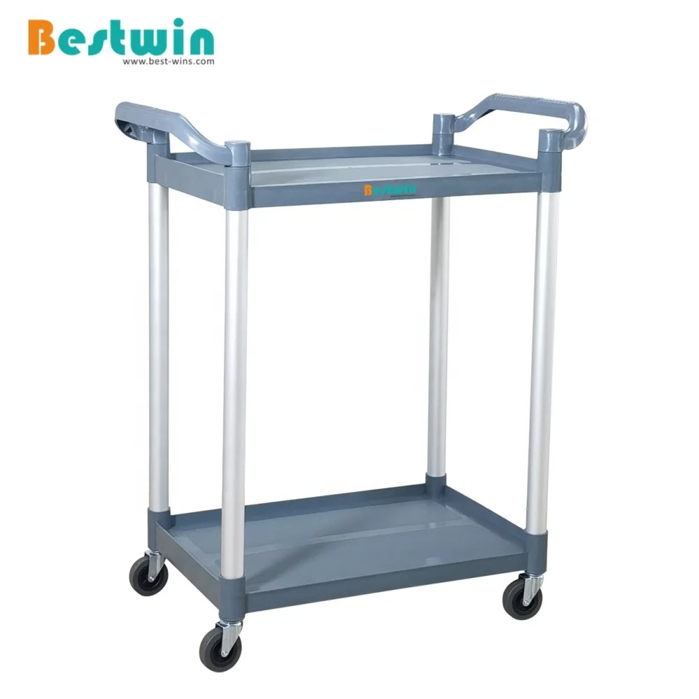 3-tier Plastic Shelf Aluminum Pipe Hotel Room Food Serving Trolley Cart