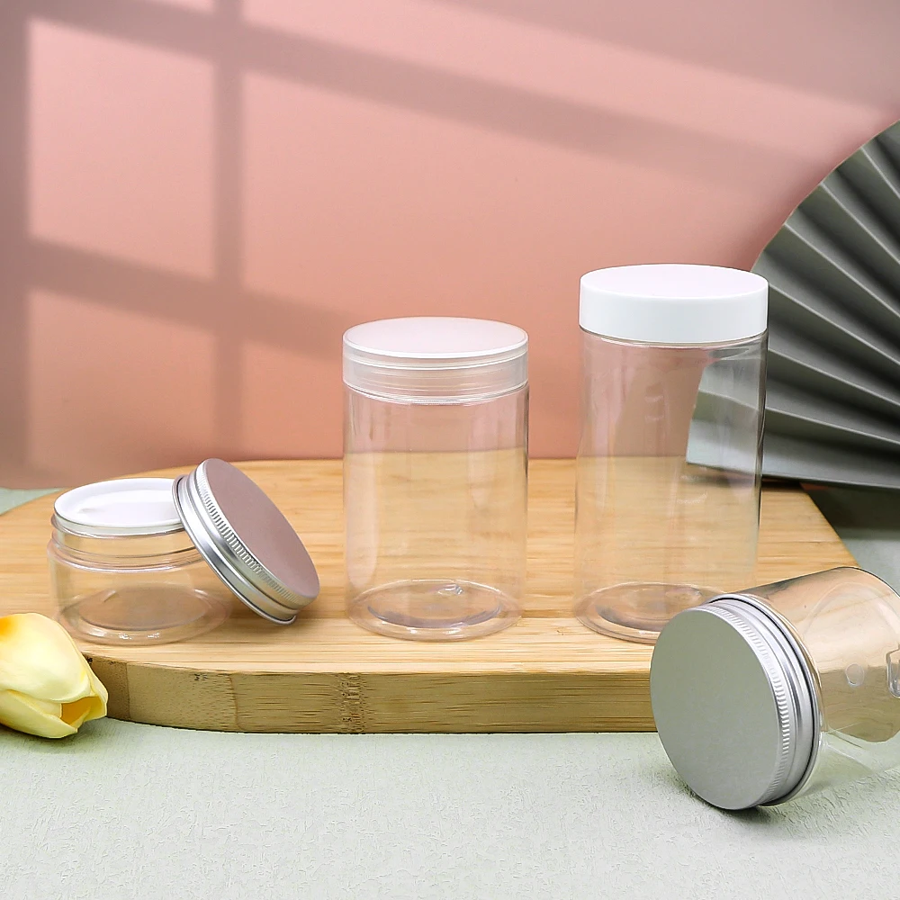 50ml 80ml 100ml 120ml 150ml 200ml 250ml 500ml 8 oz PS PET clear cosmetic cream jars plastic body scrub container with Black lids