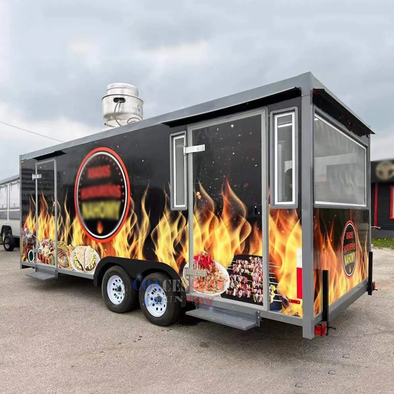 mobile BBQ food trailer fully equipped with porch barbecue food truck trailer for sale USA DOT approved food trailer