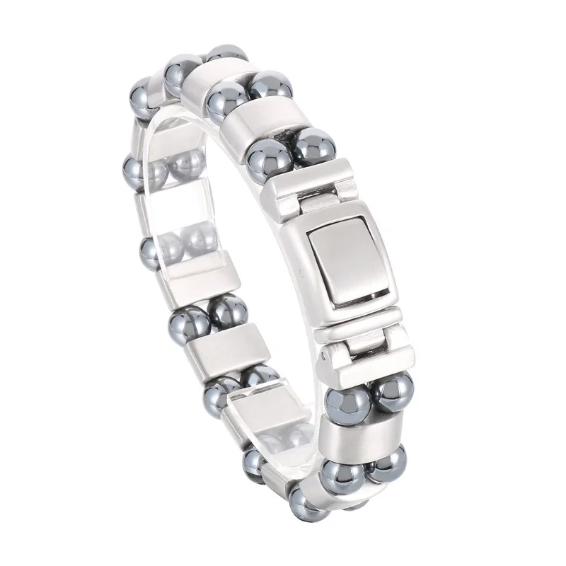 KALEN 210mm Unisex Casual Stainless Steel Bracelet with Iron Stone Links